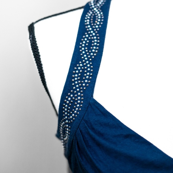 Blue Racerback Tank Top with Beaded Straps | Express Size Medium - Picture 2 of 5